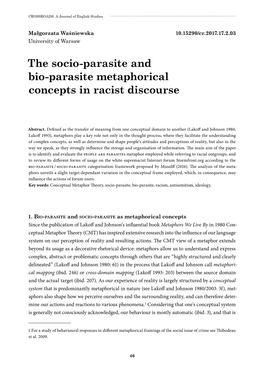 The Socio-Parasite and Bio-Parasite Metaphorical Concepts in Racist Discourse