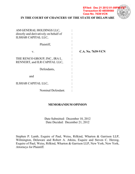 Directly and Derivatively on Behalf of : ILSHAR CAPITAL LLC, : : Plaintiff, : : V