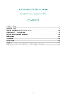 Australian Animal Studies Group CONTENTS