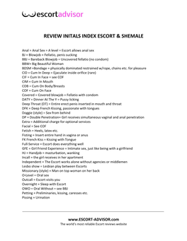 Review Initals Index Escort & Shemale