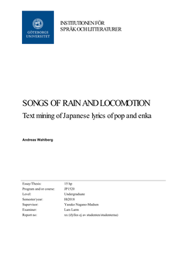 SONGS of RAIN and LOCOMOTION Text Mining of Japanese Lyrics of Pop and Enka