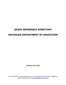 Quick Reference Directory Michigan