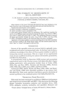 The Stability of Grossularite in H2o-Co2 Mixtures T. M