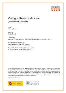 Vertigo. Revista De Cine (Ateneo Da Coruña)