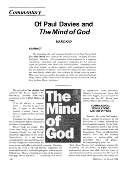 Of Paul Davies and the Mind of God