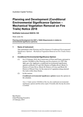 (Conditional Environmental Significance Opinion – Mechanical Vegetation Removal on Fire Trails) Notice 2018