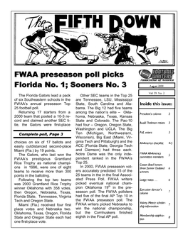 FWAA Preseason Poll Picks Florida No. 1 Sooners No. 3