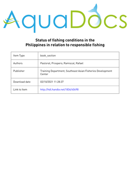 Status of Fishing Conditions in the Philippines in Relation to Responsible Fishing