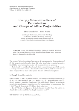 Sharply 2-Transitive Sets of Permutations and Groups of Affine