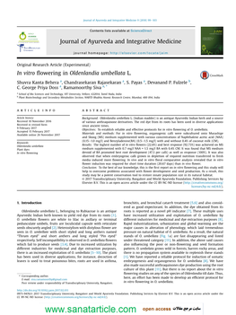 In Vitro Flowering in Oldenlandia Umbellata L. Journal of Ayurveda