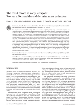 The Fossil Record of Early Tetrapods: Worker Effort and the End−Permian Mass Extinction