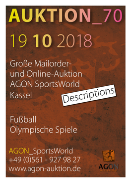 Descriptions AGON Sportsworld 2 70 Th Auction 70 Th AGON Sportsmemorabilia Auction 19Th October 2018