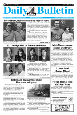 ATTENDANCE 8007.5 Tables 2017 Bridge Hall of Fame