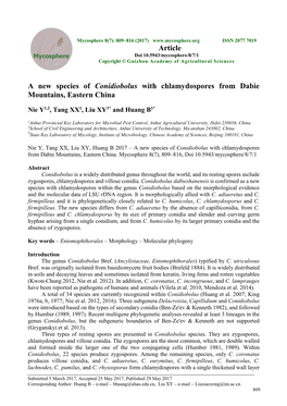 A New Species of Conidiobolus with Chlamydospores from Dabie Mountains, Eastern China Article