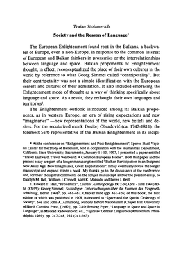 Traian Stoianovich the European Enlightenment Found Root in The