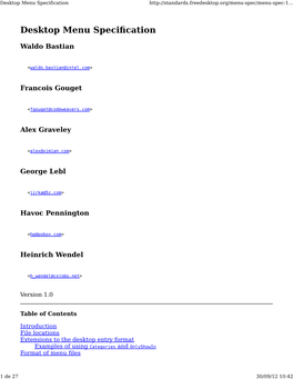 Desktop Menu Specification