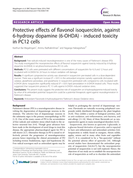 (6-OHDA) - Induced Toxicity in PC12 Cells Kasthuri Bai Magalingam1, Ammu Radhakrishnan1 and Nagaraja Haleagrahara2*