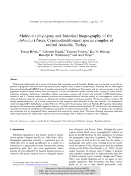 Molecular Phylogeny and Historical Biogeography of the Aphanius (Pisces, Cyprinodontiformes) Species Complex of Central Anatolia, Turkey