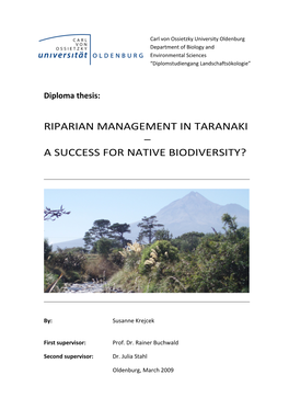 Riparian Management in Taranaki – a Success for Native Biodiversity?