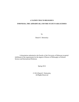 A Nation That Is Religious Indonesia, the Ahmadiyah, and the State's