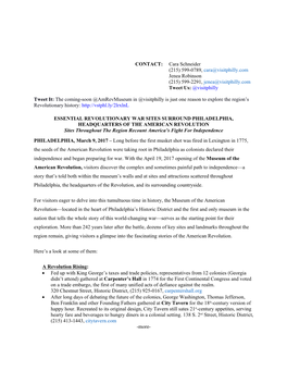 Cara Schneider (215) 599-0789, Cara@Visitphilly.Com Jenea Robinson (215) 599-2291, Jenea@Visitphilly.Com Tweet Us: @Visitphilly