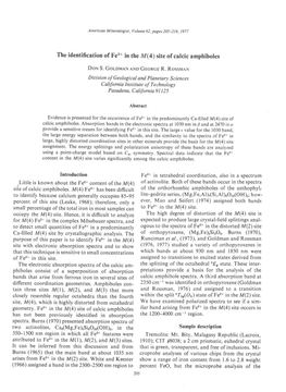 The Identification of Fe2+ in the M(4) Site of Calcic Amphibores