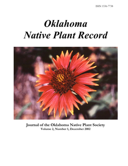 Journal of the Oklahoma Native Plant Society, Volume 2, Number 1