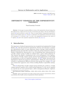 DIFFERENT VERSIONS of the IMPRIMITIVITY THEOREM 1 Introduction