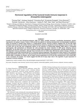 Hormonal Regulation of the Humoral Innate Immune Response in Drosophila Melanogaster