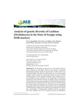 Analysis of Genetic Diversity of Laeliinae (Orchidaceae) in the State of Sergipe Using ISSR Markers