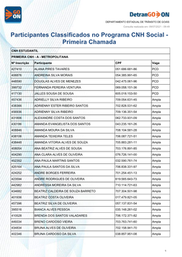 Participantes Classificados No Programa CNH Social - Primeira Chamada