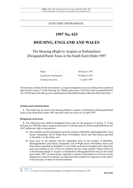 (Designated Rural Areas in the South East) Order 1997