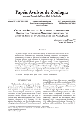 Hymenoptera, Formicidae, Myrmicinae) Deposited in the Museu De Zoologia Da Universidade De São Paulo, Brazil