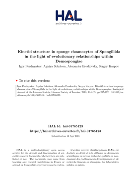 Kinetid Structure in Sponge Choanocytes of Spongillida in The