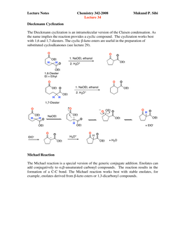 Lecture Notes Chemistry 342-2008 Mukund P. Sibi Lecture 34 Dieckmann Cyclization