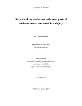 Sleep and Circadian Rhythms in the Acute Phase of Moderate to Severe Traumatic Brain Injury