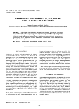 Notes on Marine Dolichopodid Flies from Thailand (Insecta: Diptera: Dolichopodidae)