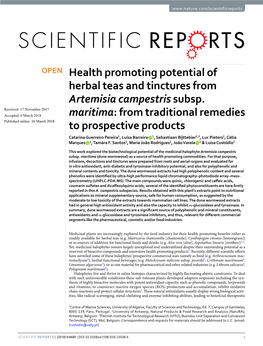 Health Promoting Potential of Herbal Teas and Tinctures from Artemisia Campestris Subsp