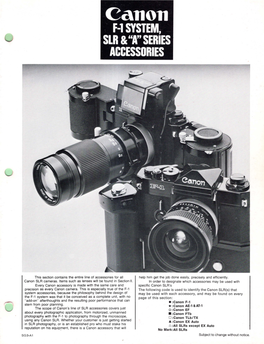 Canon F-L SYSTEM, SLR &"A" SERIES ACCESSORIES