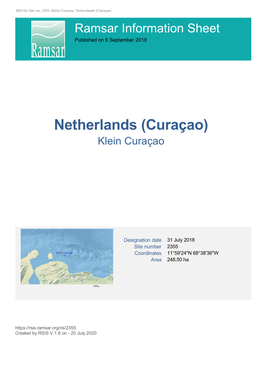 Curaçao, Netherlands (Curaçao) Ramsar Information Sheet Published on 6 September 2018