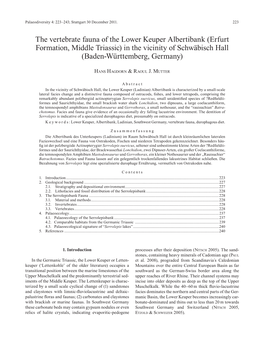 The Vertebrate Fauna of the Lower Keuper Albertibank (Erfurt Formation, Middle Triassic) in the Vicinity of Schwäbisch Hall (Baden-Württemberg, Germany)