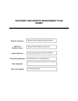 Hatchery and Genetic Management Plan (Hgmp)