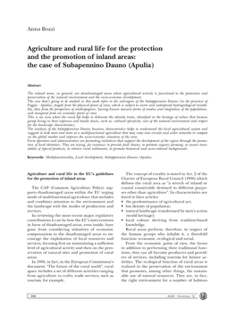 Agriculture and Rural Life for the Protection and the Promotion of Inland Areas: the Case of Subapennino Dauno (Apulia)