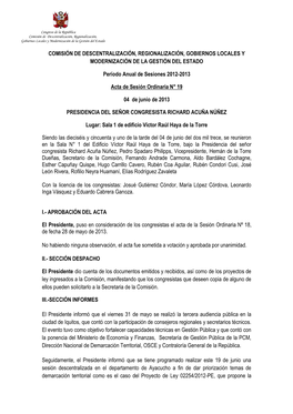 Comisión De Descentralización, Regionalización, Gobiernos Locales Y Modernización De La Gestión Del Estado