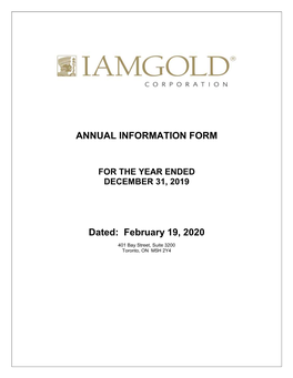 ANNUAL INFORMATION FORM Dated: February 19, 2020
