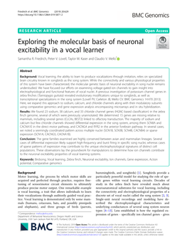 Exploring the Molecular Basis of Neuronal Excitability in a Vocal Learner Samantha R