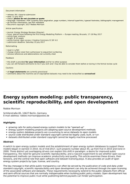 Energy System Modeling: Public Transparency, Scientific Reproducibility, and Open Development