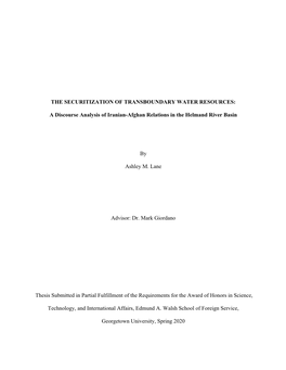 A Discourse Analysis of Iranian-Afghan Relations in the Helmand River Basin