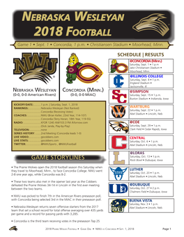 Nebraska Wesleyan 2018 Football Game 1 • Sept