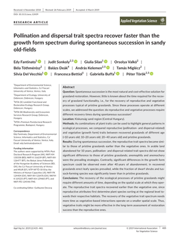 Pollination and Dispersal Trait Spectra Recover Faster Than the Growth Form Spectrum During Spontaneous Succession in Sandy Old‐Fields